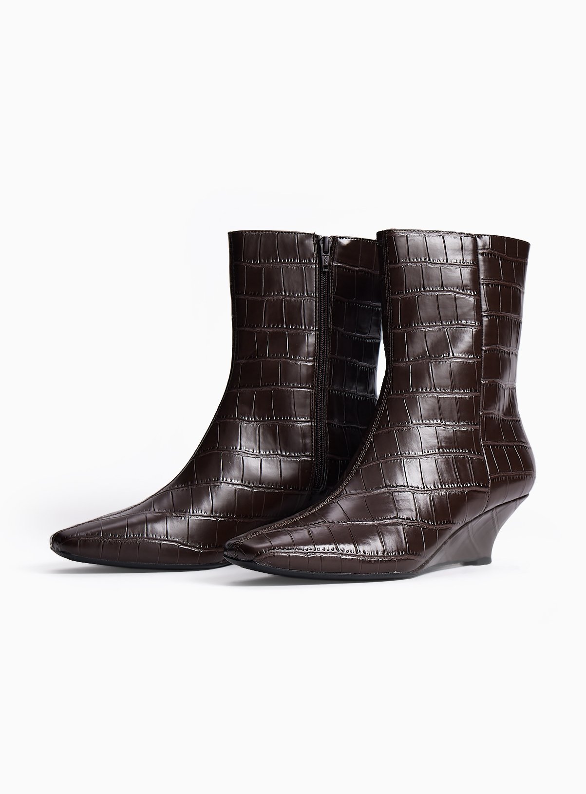 Dark Brown Wedge Ankle Crinkle Boots 4 - Image 2 thumbnail